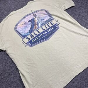 Salt Life Blue Storm Brew Pocket T Shirt Mens Medium Green‎ Swordfish Logo READ
